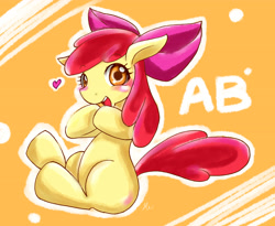 Size: 5152x4218 | Tagged: safe, artist:haruno hiroka, apple bloom, earth pony, pony, g4, adorabloom, blushing, cute, female, filly, floating heart, heart, open mouth, open smile, sitting, smiling, solo