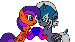 Size: 1517x850 | Tagged: safe, artist:jadeharmony, oc, oc only, oc:elizabat stormfeather, oc:jade harmony, alicorn, bat pony, bat pony alicorn, pegasus, pony, alicorn oc, bat pony oc, bat wings, bisexual pride flag, clothes, duo, female, grin, horn, looking at each other, mare, open mouth, pride, pride flag, pride socks, simple background, smiling, socks, striped socks, transparent background, wings