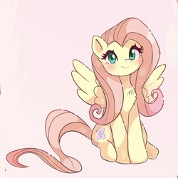 Size: 846x847 | Tagged: safe, artist:nin10ja, fluttershy, pegasus, pony, g4, blushing, chest fluff, cute, daaaaaaaaaaaw, female, hnnng, looking at you, mare, shyabetes, simple background, sitting, smiling, solo, spread wings, wings