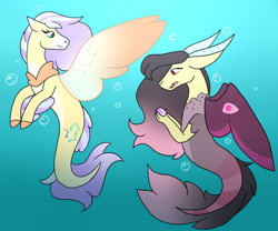 Size: 1280x1063 | Tagged: safe, artist:penultimate-wishes, oc, oc only, hybrid, seapony (g4), blue background, bubble, crepuscular rays, dorsal fin, fangs, fin wings, fins, fish tail, flowing mane, flowing tail, jewelry, necklace, ocean, open mouth, simple background, smiling, sunlight, swimming, tail, underwater, water, wings