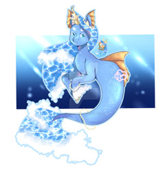 Size: 900x926 | Tagged: safe, artist:itsamourart, edit, oc, oc only, merpony, seapony (g4), blue eyes, blue mane, bubble, deviantart watermark, dorsal fin, female, fish tail, flowing mane, flowing tail, jewelry, logo, logo edit, looking at you, necklace, obtrusive watermark, ocean, open mouth, pearl necklace, simple background, smiling, solo, sunlight, tail, underwater, water, watermark, wave, white background