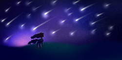 Size: 3500x1720 | Tagged: safe, artist:miha, oc, oc only, oc:making amends, pegasus, pony, commission, night, shooting star, solo, stars, windswept mane, ych result