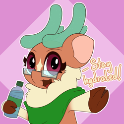 Size: 1000x1000 | Tagged: safe, artist:mrneo, cashmere (tfh), deer, reindeer, them's fightin' herds, clothes, community related, glasses, scarf, solo, water bottle