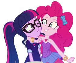 Size: 1024x849 | Tagged: safe, edit, edited screencap, editor:lonely fanboy48, screencap, pinkie pie, sci-twi, twilight sparkle, equestria girls, g4, my little pony equestria girls: better together, twilight under the stars, background removed, bare shoulders, clothes, duo, glasses, simple background, sleeveless, strapless, transparent background