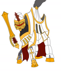 Size: 1280x1541 | Tagged: safe, artist:timejumper, oc, oc only, pony, robot, robot pony, avatar of menoth, protectorate of menoth, smoke, solo, sword, warjack, warmahordes, weapon