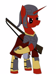 Size: 2449x3260 | Tagged: safe, artist:timejumper, oc, oc only, pony, unicorn, series:soldiers of the coalition, greaves, gun, helmet, high res, imperium novus australis, legio imperialis, legion, legionnaire, lorica segmentatum, rifle, roman, salute, sling, soldier, solo, weapon