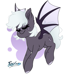 Size: 2000x2000 | Tagged: safe, artist:fluffyxai, oc, oc only, oc:kemmek lightez, bat pony, pony, eyes closed, female, freckles, high res, mare, smiling, solo