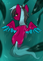 Size: 471x671 | Tagged: safe, artist:thomasray000, oc, oc only, oc:razzmatazz gleam, pegasus, pony, female, looking up, mare, solo, spread wings, swimming, wet, wet mane, wings