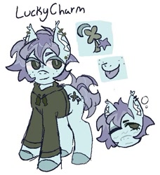 Size: 529x579 | Tagged: source needed, safe, artist:xratpuke, oc, oc only, oc:lucky charm, earth pony, pony, cutie mark, earth pony oc, female, hooves, lidded eyes, mare, mare oc, one eye closed, pony oc, reference sheet, solo, standing