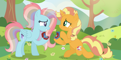 Size: 2900x1450 | Tagged: safe, artist:magicuniclaws, oc, oc only, pegasus, pony, unicorn, female, jewelry, mare, ring, wedding ring