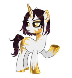 Size: 2500x2700 | Tagged: safe, alternate version, artist:rowcliffe, oc, oc only, oc:princess marigold, pony, unicorn, eyeshadow, female, gold, high res, makeup, mare, midas touch, raised hoof, simple background, solo, white background