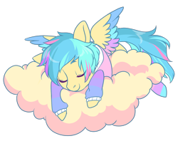 Size: 1260x1000 | Tagged: safe, artist:lavvythejackalope, oc, oc only, pegasus, pony, cloud, commission, eyes closed, on a cloud, pegasus oc, simple background, sleeping, solo, transparent background, two toned wings, wings, ych result