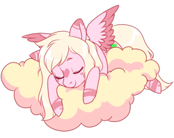 Size: 1255x1000 | Tagged: safe, artist:lavvythejackalope, oc, oc only, pegasus, pony, cloud, commission, eyes closed, on a cloud, pegasus oc, simple background, sleeping, solo, transparent background, two toned wings, wings, ych result