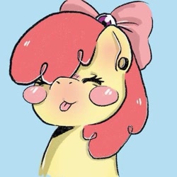 Size: 531x531 | Tagged: safe, artist:miekymouse, apple bloom, earth pony, pony, g4, :p, blush sticker, blushing, bust, eyes closed, female, filly, portrait, solo, tongue out