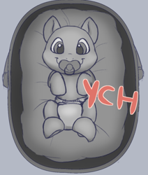 Size: 496x585 | Tagged: safe, artist:binkyroom, pony, basket, commission, cute, diaper, female, filly, foal, looking at you, pacifier, smiling, smiling at you, solo, ych sketch, your character here