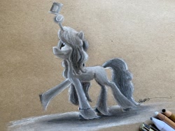 Size: 2048x1536 | Tagged: safe, artist:brogararts, izzy moonbow, pony, unicorn, g5, balancing, ball, beans, can, colored pencil drawing, food, horn, hornball, izzy's beans, izzy's tennis ball, solo, tennis ball, that pony sure does love beans, traditional art