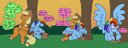 Size: 640x243 | Tagged: safe, artist:tezzbot, applejack, rainbow dash, earth pony, pegasus, pony, g4, dialogue, female, lesbian, ship:appledash, shipping