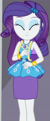 Size: 1920x4602 | Tagged: safe, screencap, rarity, equestria girls, fomo, g4, my little pony equestria girls: better together, bracelet, clothes, cropped, cute, cutie mark, cutie mark on clothes, eyes closed, female, geode of shielding, hairpin, jewelry, magical geodes, raribetes, rarity peplum dress, smiling, solo