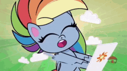 Size: 640x360 | Tagged: safe, screencap, rainbow dash, pegasus, pony, cotton candy-colored glasses, g4.5, how applejack got her hat back, my little pony: pony life, zound off, spoiler:pony life s02e04, angry, animated, bipedal, download, green screen, grrrr, rage, ragebow dash, shocked, shrunken pupils, sound, webm