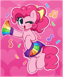 Size: 3752x4581 | Tagged: safe, artist:kittyrosie, pinkie pie, earth pony, pony, g4, blushing, cheerleader, cheerleader outfit, cheerleader pinkie, clothes, cute, diapinkes, female, looking at you, mare, music notes, one eye closed, open mouth, open smile, redraw, smiling, smiling at you, solo, starry eyes, wingding eyes, wink, winking at you