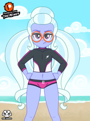 Size: 1920x2600 | Tagged: safe, artist:theminus, sugarcoat, human, equestria girls, g4, clothes, clothes swap, looking at you, show accurate, swimsuit, swimsuit swap, younger