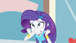 Size: 3410x1920 | Tagged: safe, screencap, rarity, display of affection, equestria girls, g4, my little pony equestria girls: better together, bracelet, clothes, cutie mark, cutie mark on clothes, female, geode of shielding, hairpin, jewelry, magical geodes, rarity peplum dress, solo