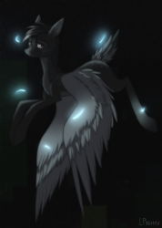 Size: 2250x3165 | Tagged: safe, artist:ajax, artist:ajaxorsomething, artist:willdrawhere, oc, oc only, pegasus, pony, dark, feather, flying, high res, solo, wings