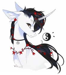 Size: 1816x2058 | Tagged: safe, artist:magicbalance, artist:vitanistarcat, oc, oc only, pony, unicorn, curved horn, ear fluff, horn, simple background, solo, white background, yin-yang