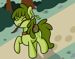 Size: 1920x1524 | Tagged: safe, artist:dinkyuniverse, oakey doke, pony, g4, atg 2021, eyes closed, mouth hold, newbie artist training grounds, solo, twig