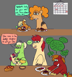 Size: 1131x1205 | Tagged: artist needed, safe, apple bloom, applejack, big macintosh, bright mac, granny smith, pear butter, earth pony, pony, g4, comic, dialogue