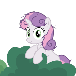 Size: 3020x3000 | Tagged: safe, alternate version, artist:sollace, derpibooru exclusive, sweetie belle, pony, unicorn, g4, growing up is hard to do, bush, cute, female, filly, high res, messy mane, simple background, smiling, solo, transparent background, vector