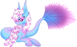 Size: 2783x1708 | Tagged: safe, artist:cayfie, oc, oc only, merpony, seapony (g4), adoptable, female, fish tail, flowing tail, jewelry, looking at you, lying down, necklace, pearl necklace, pink mane, purple eyes, seashell, simple background, smiling, solo, tail, transparent background