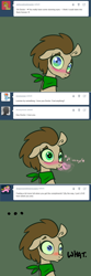 Size: 650x1954 | Tagged: safe, artist:toadstool-prancer, doctor whooves, time turner, oc, oc:tantamount, changeling, earth pony, pony, tantamount time turner, g4, blue eyes, blushing, changeling oc, disguise, disguised changeling, earth pony oc, eyes open, green sclera, love overload, male, male oc, pony oc, solo, stallion