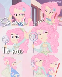 Size: 1080x1350 | Tagged: safe, edit, edited screencap, editor:heisoftie, screencap, fluttershy, equestria girls, g4, my little pony equestria girls: better together, so much more to me, broom, clothes, cute, cutie mark, cutie mark on clothes, eyes closed, female, geode of fauna, hairpin, jewelry, magical geodes, microphone, necklace, open mouth, shyabetes, smiling