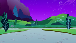 Size: 1280x720 | Tagged: safe, screencap, g4, season 1, the best night ever, background, canterlot, cloud, grass, hill, mountain, night, no pony, scenic ponyville, stars, tree