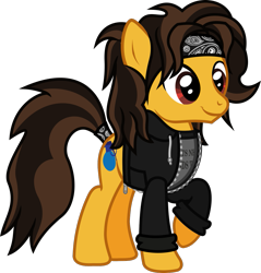 Size: 1198x1251 | Tagged: safe, artist:lightningbolt, derpibooru exclusive, earth pony, pony, g4, .svg available, clothes, happy, headband, hoodie, male, otto wood, ponified, raised hoof, shirt, show accurate, simple background, smiling, solo, stallion, svg, tail, tail wrap, transparent background, undershirt, vector, waterparks