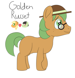 Size: 1470x1536 | Tagged: safe, artist:colorcodetheartist, derpibooru exclusive, oc, oc:golden russet, crossover ship offspring, freckles, glasses, hat, offspring, osomatsu-san, parent:applejack, parent:choromatsu matsuno, parents:chorojack