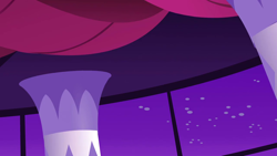 Size: 1280x720 | Tagged: safe, screencap, g4, season 1, the best night ever, background, canterlot castle interior, column, liminal space, night, no pony, scenic ponyville, stars, window
