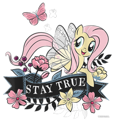 Size: 800x850 | Tagged: safe, fluttershy, butterfly, pegasus, pony, g4, official, butterfly wings, cropped, design, female, flower, flutterfly, mare, merchandise, ribbon, shirt design, simple background, solo, text, transparent background, wings