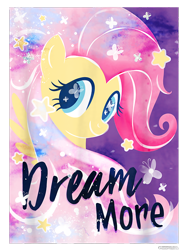 Size: 750x1000 | Tagged: safe, fluttershy, butterfly, pegasus, pony, g4, official, cropped, design, female, mare, merchandise, purple background, shirt design, simple background, solo, stars, text, transparent background