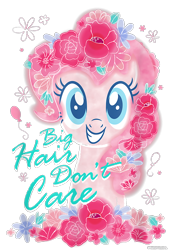 Size: 700x1000 | Tagged: safe, pinkie pie, earth pony, pony, g4, official, cropped, design, female, flower, flower in hair, mare, merchandise, outline, shirt design, simple background, solo, text, transparent background