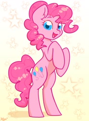 Size: 1376x1855 | Tagged: safe, artist:koapony, pinkie pie, earth pony, pony, bipedal, colored pupils, cute, diapinkes, female, looking at you, mare, open mouth, solo, stars