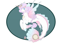 Size: 3000x2000 | Tagged: safe, artist:midnight-mocha, oc, oc only, pony, seapony (g4), unicorn, blue eyes, deviantart watermark, dorsal fin, female, fins, fish tail, flowing mane, flowing tail, high res, horn, jewelry, looking at you, necklace, obtrusive watermark, pink mane, seaponified, simple background, smiling, solo, species swap, tail, toy, watermark