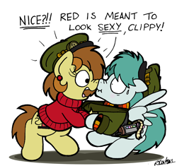Size: 2200x2070 | Tagged: safe, artist:bobthedalek, oc, oc only, oc:bubble pump, oc:clippy ticket, earth pony, pegasus, pony, blushing, boop, clothes, ear piercing, earring, hat, high res, jewelry, noseboop, piercing, subtle as a train wreck, sweat, sweatdrop, sweater