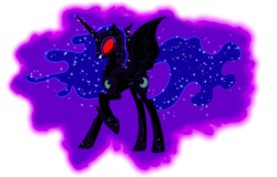 Size: 1024x655 | Tagged: safe, artist:venjix5, nightmare moon, alicorn, pony, g4, dark magic eyes, evil, evil smile, female, glowing eyes, grin, simple background, smiling, solo, transparent background