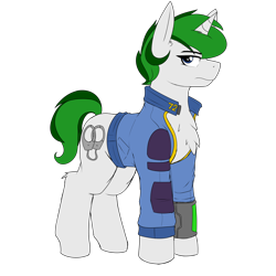 Size: 4000x4000 | Tagged: safe, artist:coatieyay, oc, oc only, oc:baron, pony, unicorn, fallout equestria, chest fluff, clothes, female, horn, jumpsuit, pipboy, simple background, transparent background, unicorn oc, vault suit