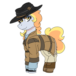 Size: 2700x2700 | Tagged: safe, artist:coatieyay, oc, oc only, oc:dawn rain, pony, boots, boots on hooves, clothes, coat, duster, female, hat, high res, longcoat, scar, shoes, simple background, transparent background