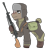 Size: 2500x2500 | Tagged: safe, artist:coatieyay, oc, oc only, earth pony, pony, bandaged eye, clothes, dp-28, greatcoat, gun, hat, high res, red army, scar, simple background, transparent background, trenchcoat, ushanka, weapon