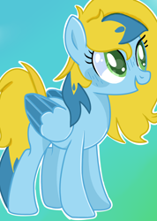 Size: 1220x1716 | Tagged: safe, artist:goldlines005, oc, oc only, pegasus, pony, abstract background, base used, eyelashes, female, mare, pegasus oc, smiling, solo, two toned wings, wings