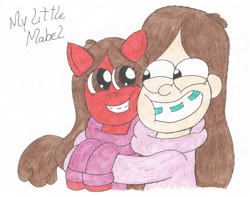 Size: 2015x1584 | Tagged: safe, artist:milledpurple, earth pony, pony, 2014, bust, clothes, duo, female, gravity falls, hug, mabel pines, male, mare, ponified, self ponidox, traditional art